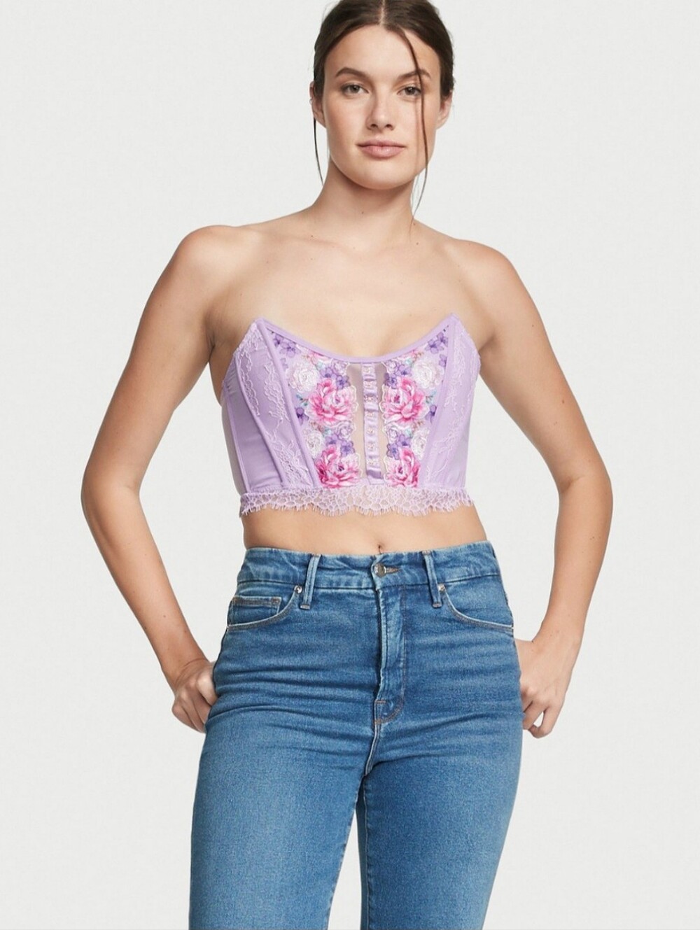 Victoria's Secret Floral Embroidevy Strapless Corset Top Size S